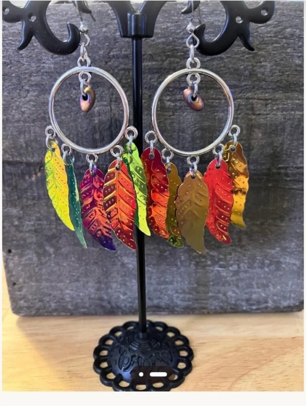 Colorful Feather Hoop Dangle Earrings